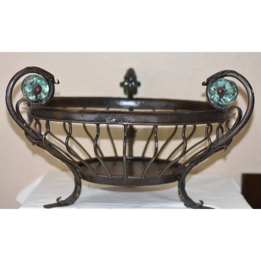Italian Baroque Wrought Iron Centerpiece Fruit Flower Bowl Basket By Palecek